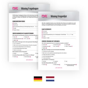 PINK Waxing vragenlijst DE / NL, 50 stuks - Voor individuele consultatie rond waxen en nazorg