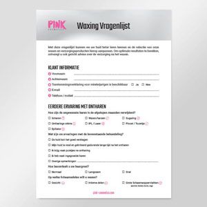 PINK Waxing vragenlijst NL, 50 stuks - Voor individuele consultatie rond waxen en nazorg