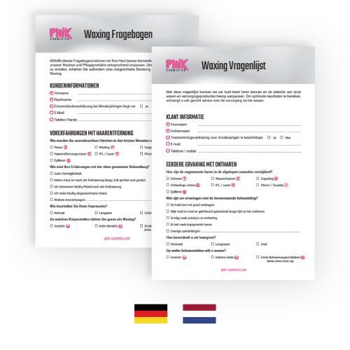 PINK Waxing Fragebogen DE / NL, 50 Stk – Zur individuellen Beratung rund um Waxing &amp; Nachpflege