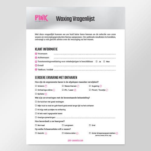 PINK Waxing Fragebogen NL, 50 Stk - Zur individuellen Beratung rund um Waxing &amp; Nachpflege